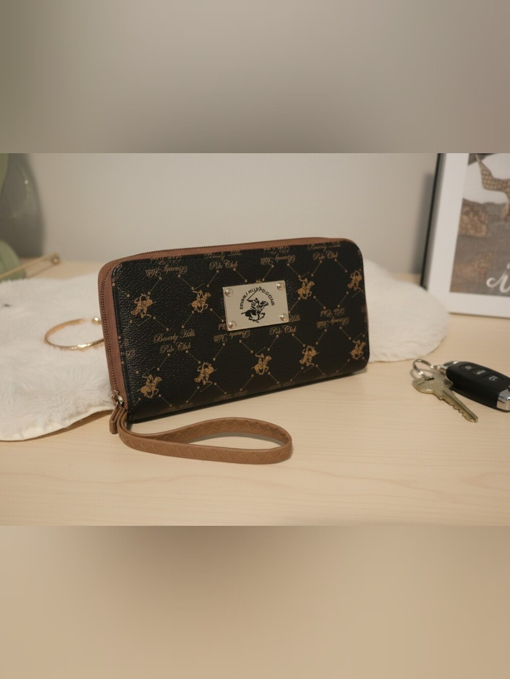 Beverly Hills Polo Club Monogram Zip-Around Wristlet Wallet